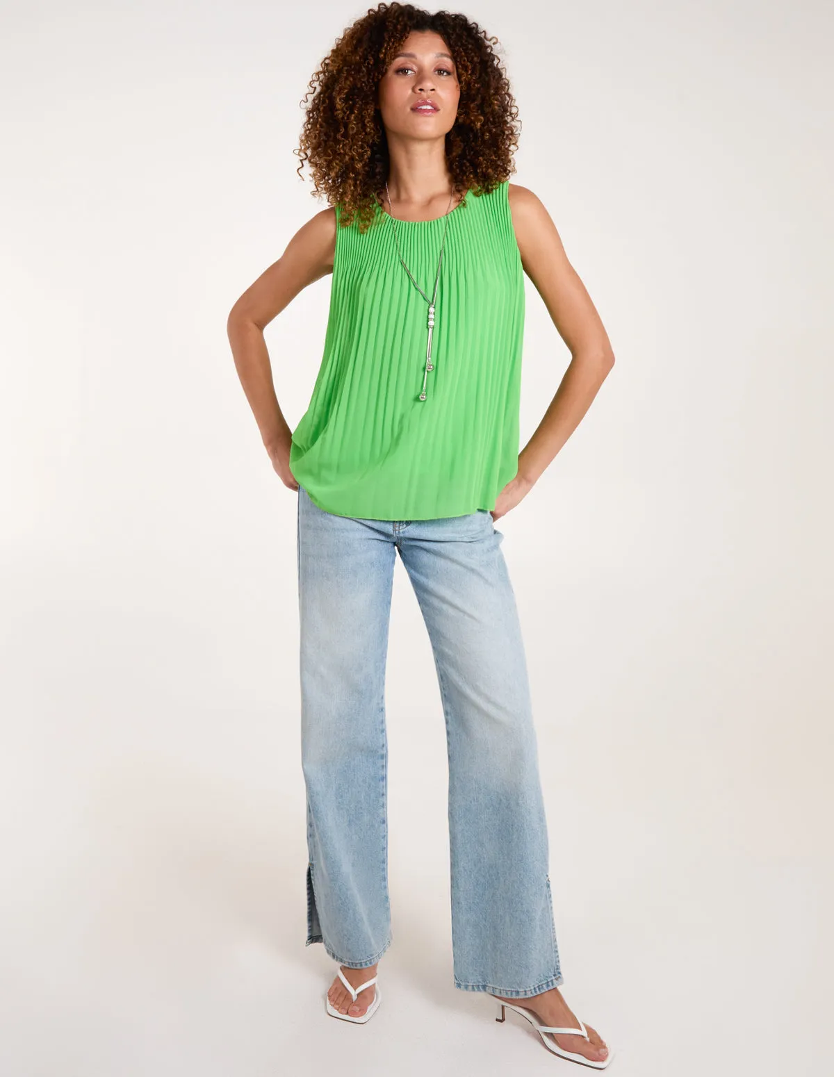 Sleeveless Pleated Top With Necklace sold by Blue Vanilla product image thumbnail 3