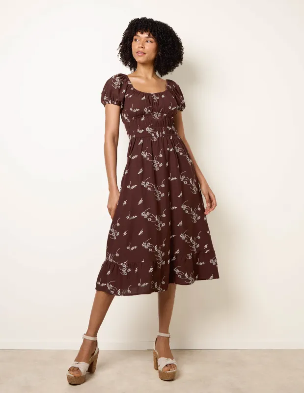 Embroidery Milkmaid Midi Dress sold by Blue Vanilla