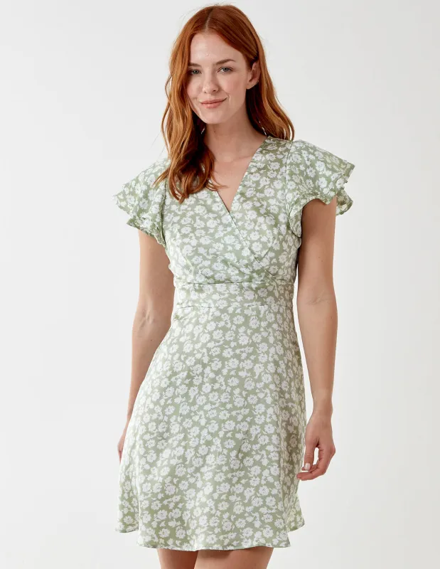 Floral Print Double Frill Sleeve Dress made by Blue Vanilla