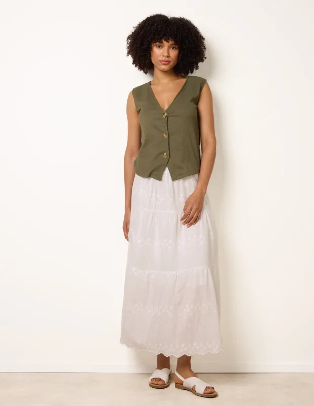 Embroidered Tiered Maxi Skirt made by Blue Vanilla