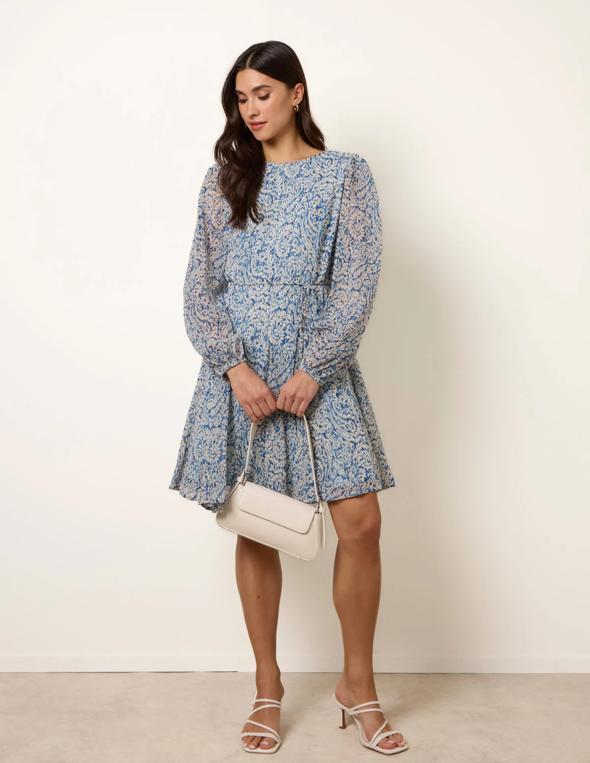Puff Sleeve Godet Dress With Self Tie sold by Blue Vanilla