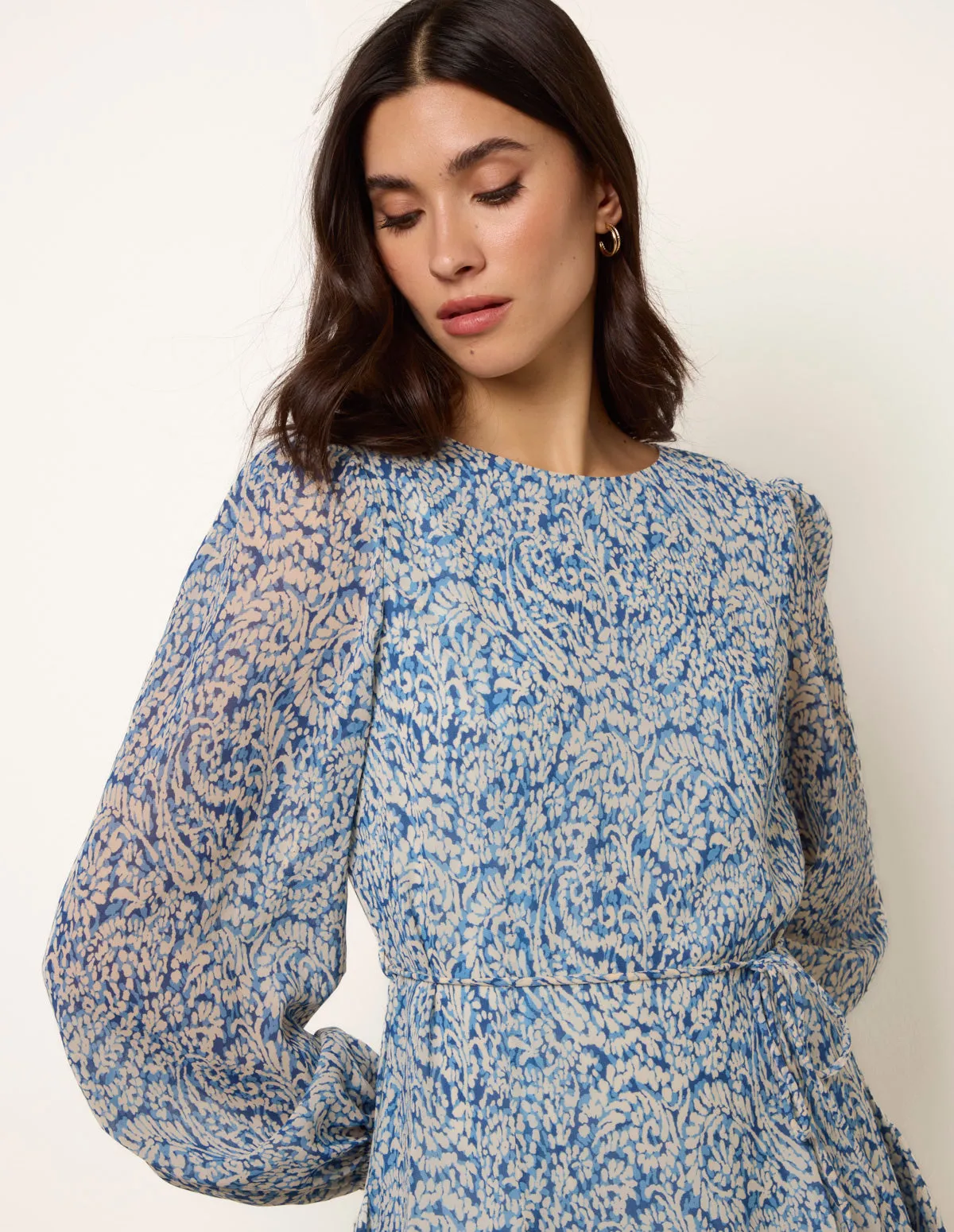 Puff Sleeve Godet Dress With Self Tie sold by Blue Vanilla product image thumbnail 2