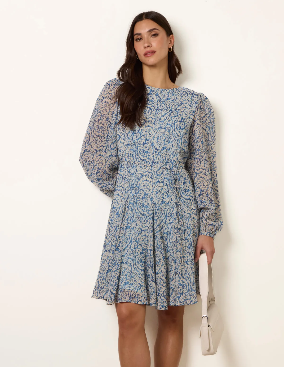 Puff Sleeve Godet Dress With Self Tie sold by Blue Vanilla product image thumbnail 3