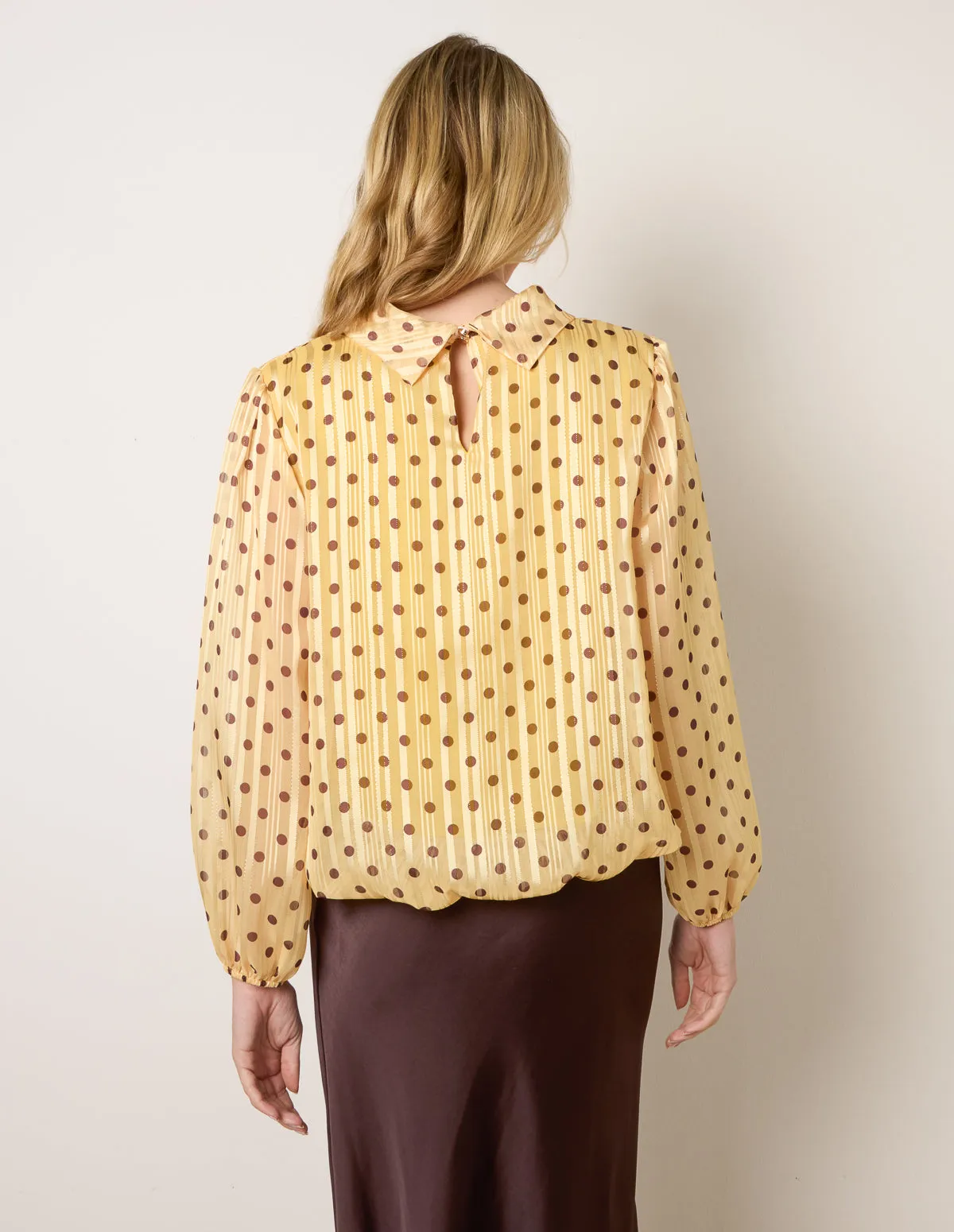 Polka Dot Cowl Neck Puffball Blouse sold by Blue Vanilla product image thumbnail 3