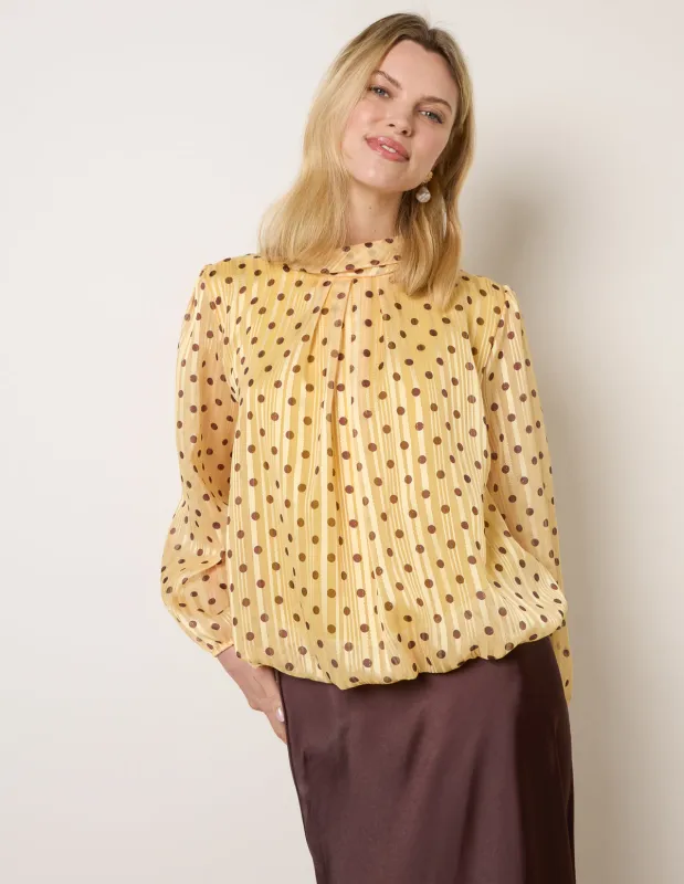 Polka Dot Cowl Neck Puffball Blouse made by Blue Vanilla