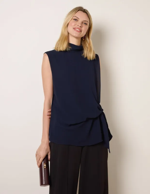 Sleeveless Cowl Tie Front Chiffon Blouse sold by Blue Vanilla