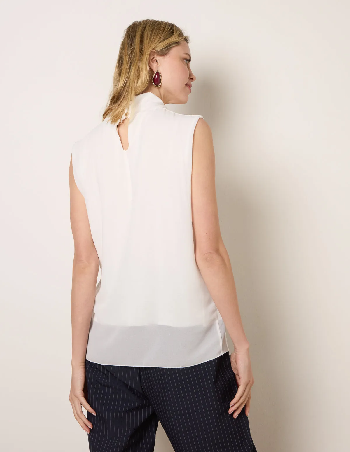 Sleeveless Cowl Tie Front Chiffon Blouse sold by Blue Vanilla product image thumbnail 4