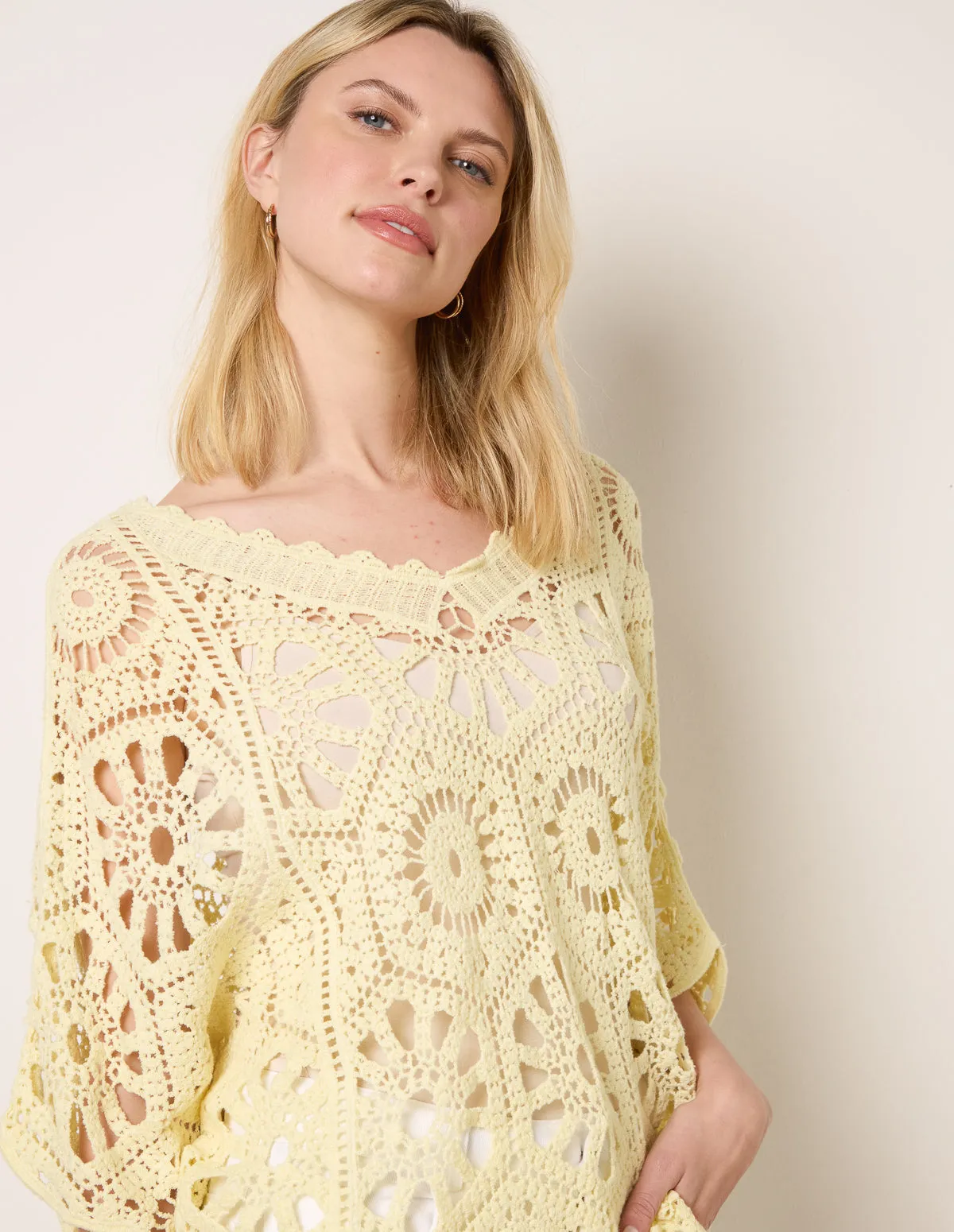 Crochet Detailed Kimono Top sold by Blue Vanilla