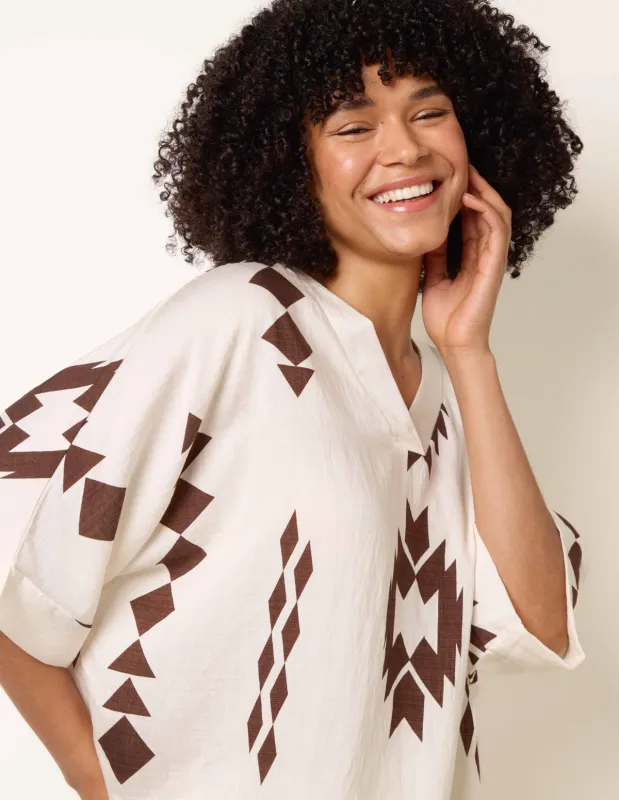 Linen Geometric Print Top made by Blue Vanilla