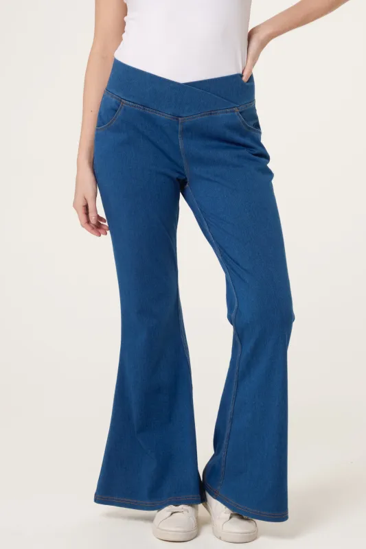 Flared Cross Over Waistband Jeans made by Blue Vanilla