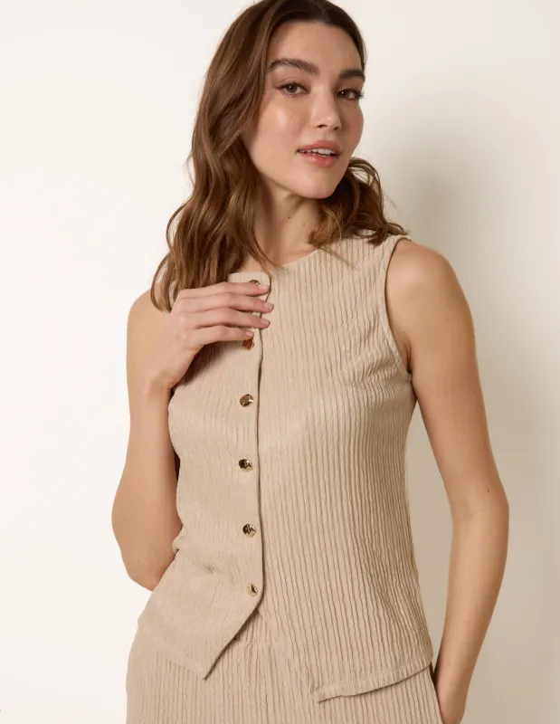 Crew Neck Button Through Vest made by Blue Vanilla