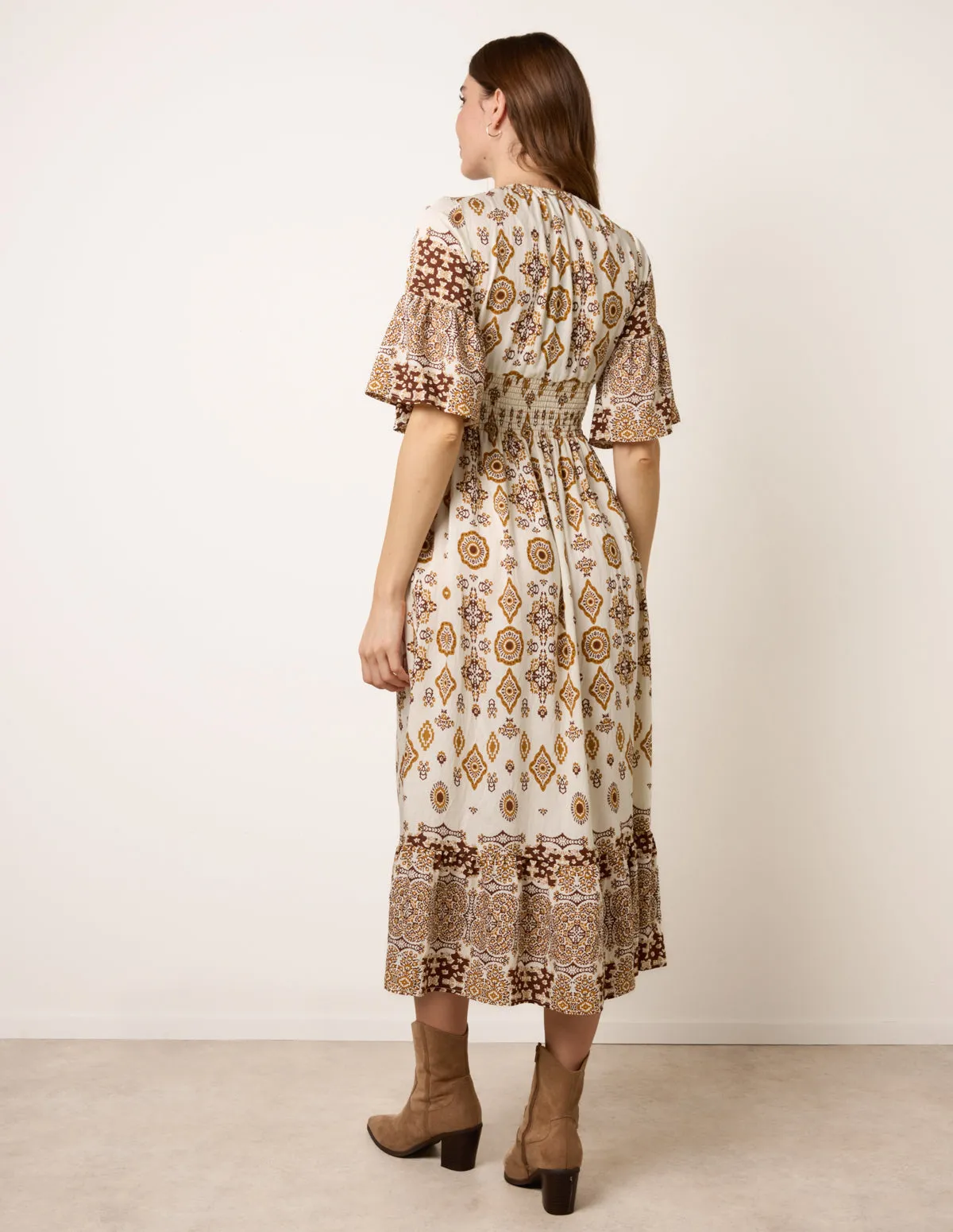 V Neck Border Print Maxi Dress sold by Blue Vanilla product image thumbnail 4