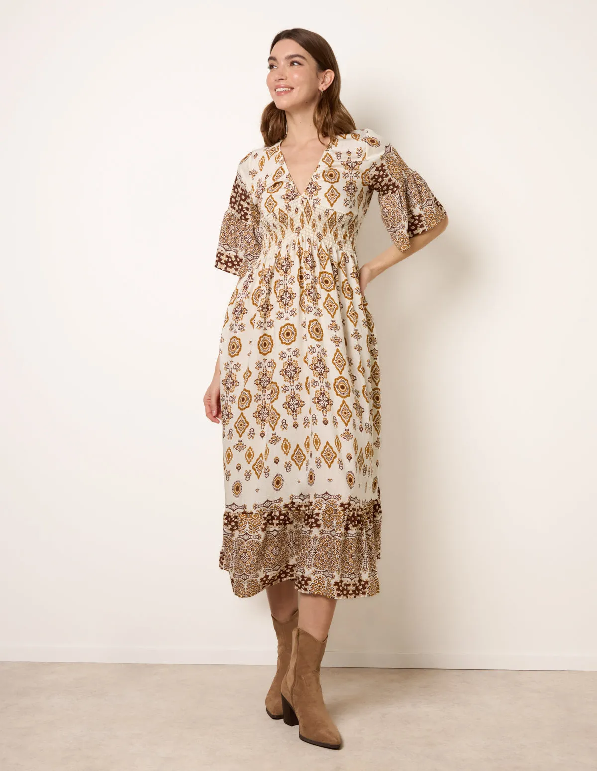 V Neck Border Print Maxi Dress sold by Blue Vanilla product image thumbnail 3