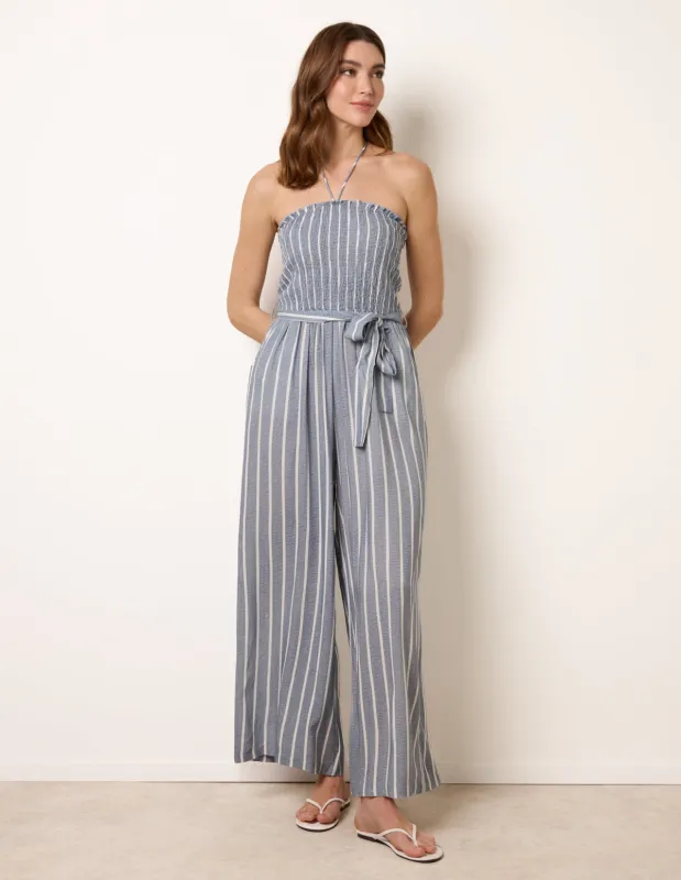 Bardot Tie Neck Pinstripe Jumpsuit made by Blue Vanilla