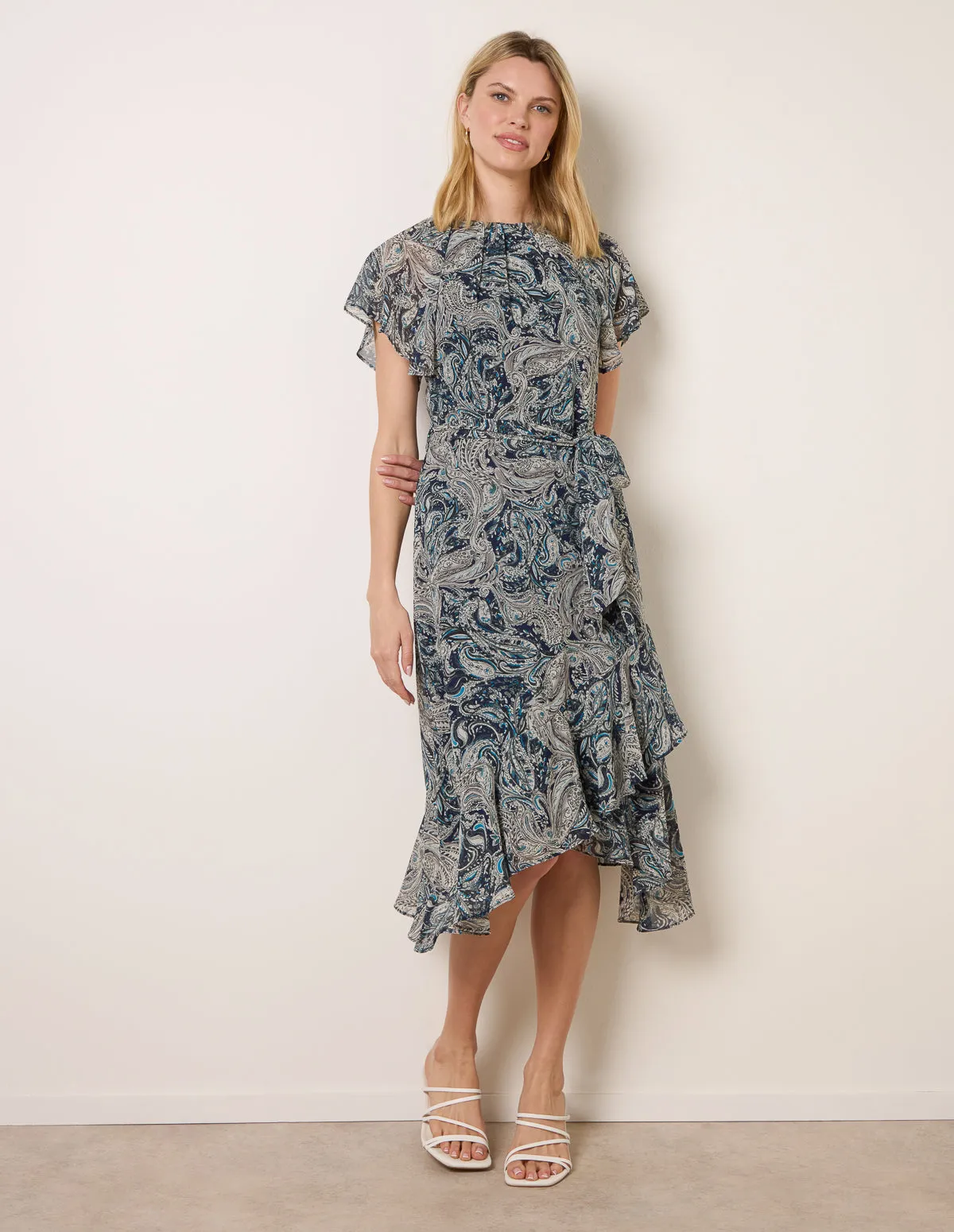 Paisley Print Angel Sleeve Asymmetric Midi Dress sold by Blue Vanilla
