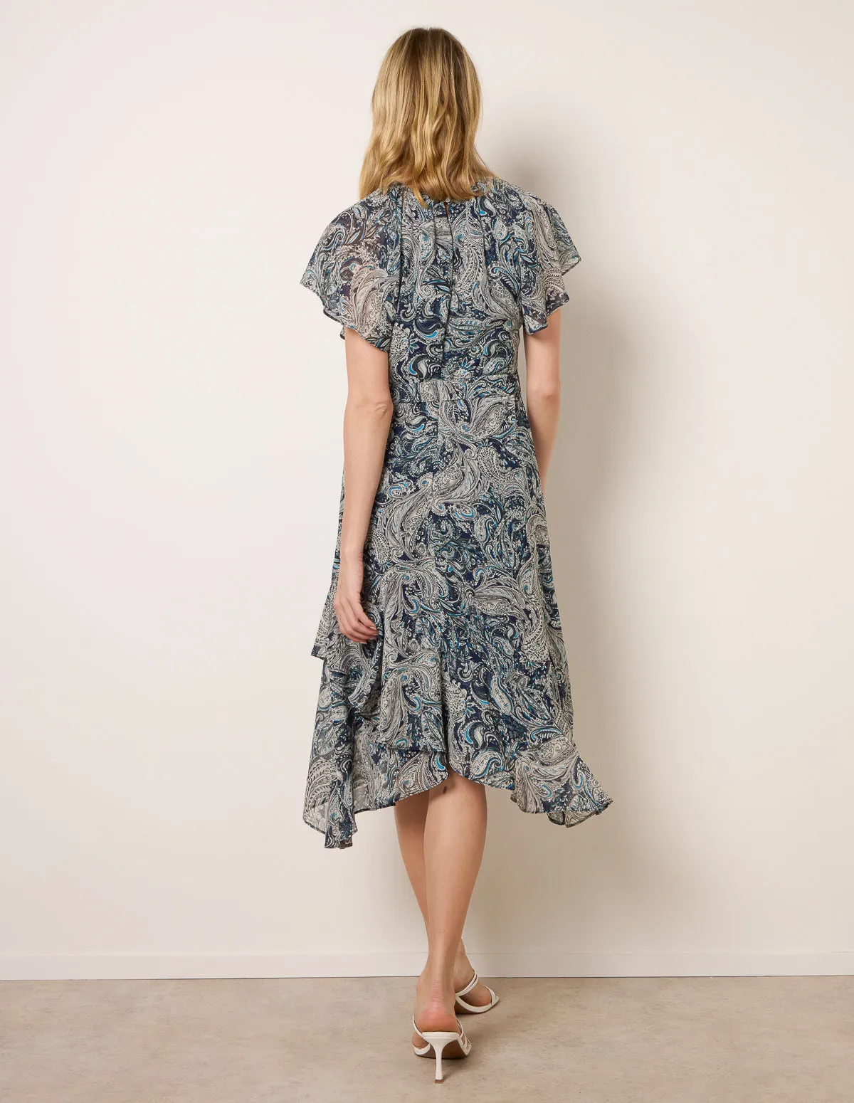 Paisley Print Angel Sleeve Asymmetric Midi Dress sold by Blue Vanilla product image thumbnail 4