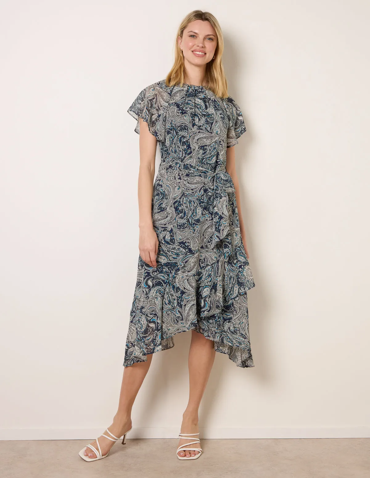 Paisley Print Angel Sleeve Asymmetric Midi Dress sold by Blue Vanilla product image thumbnail 3