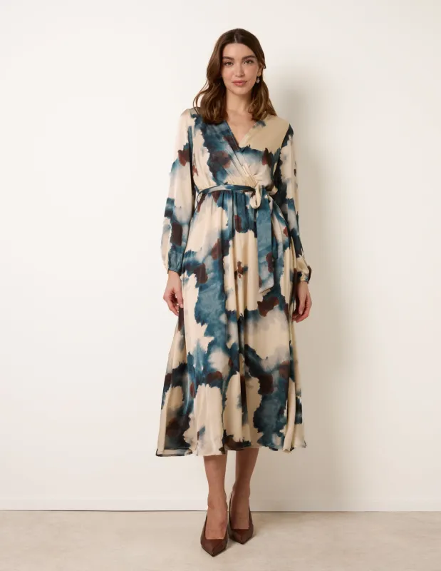 Watercolour Wrap Dress With Tie Belt made by Blue Vanilla