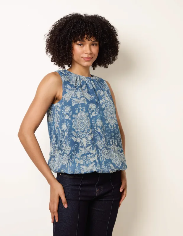 Paisley Rhinestone Detailed Bubble Hem Blouse made by Blue Vanilla