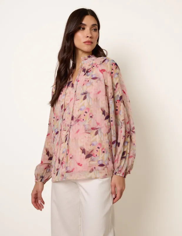 Watercolour Floral Printed Tie Front Blouse made by Blue Vanilla