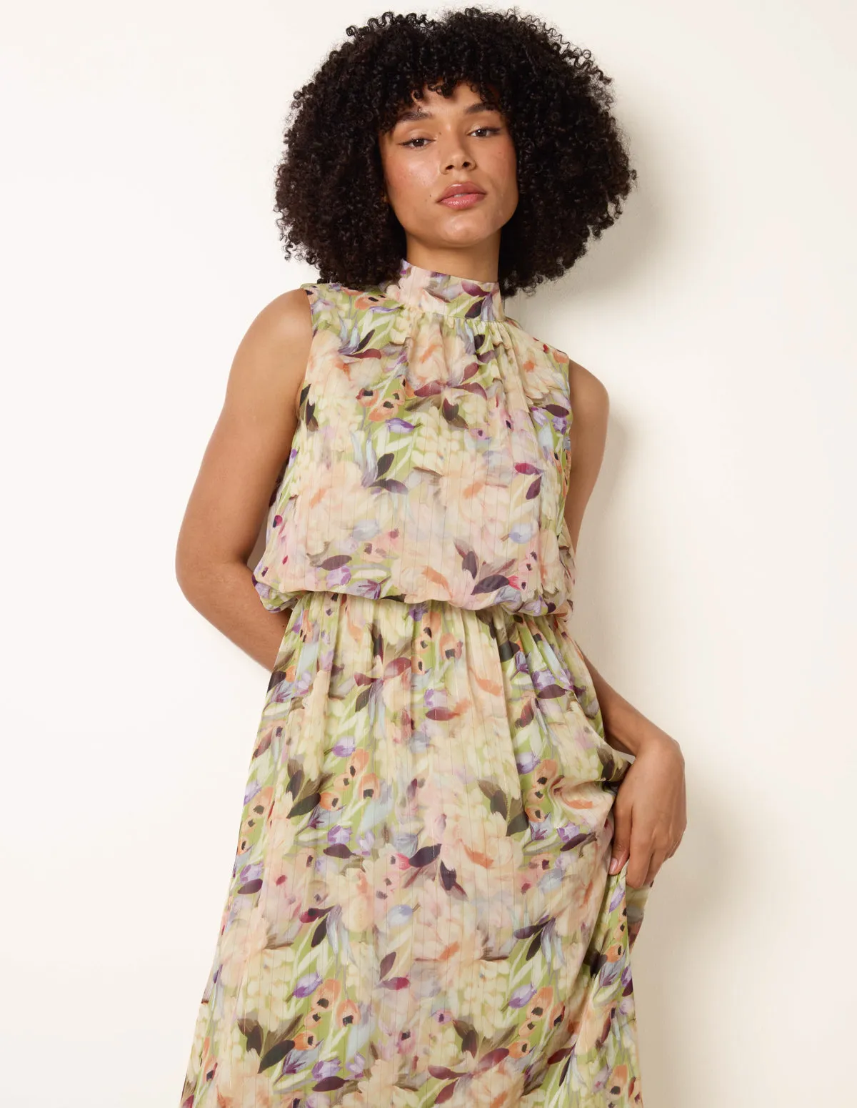 Watercolour Printed Sleeveless Midi Dress sold by Blue Vanilla product image thumbnail 2