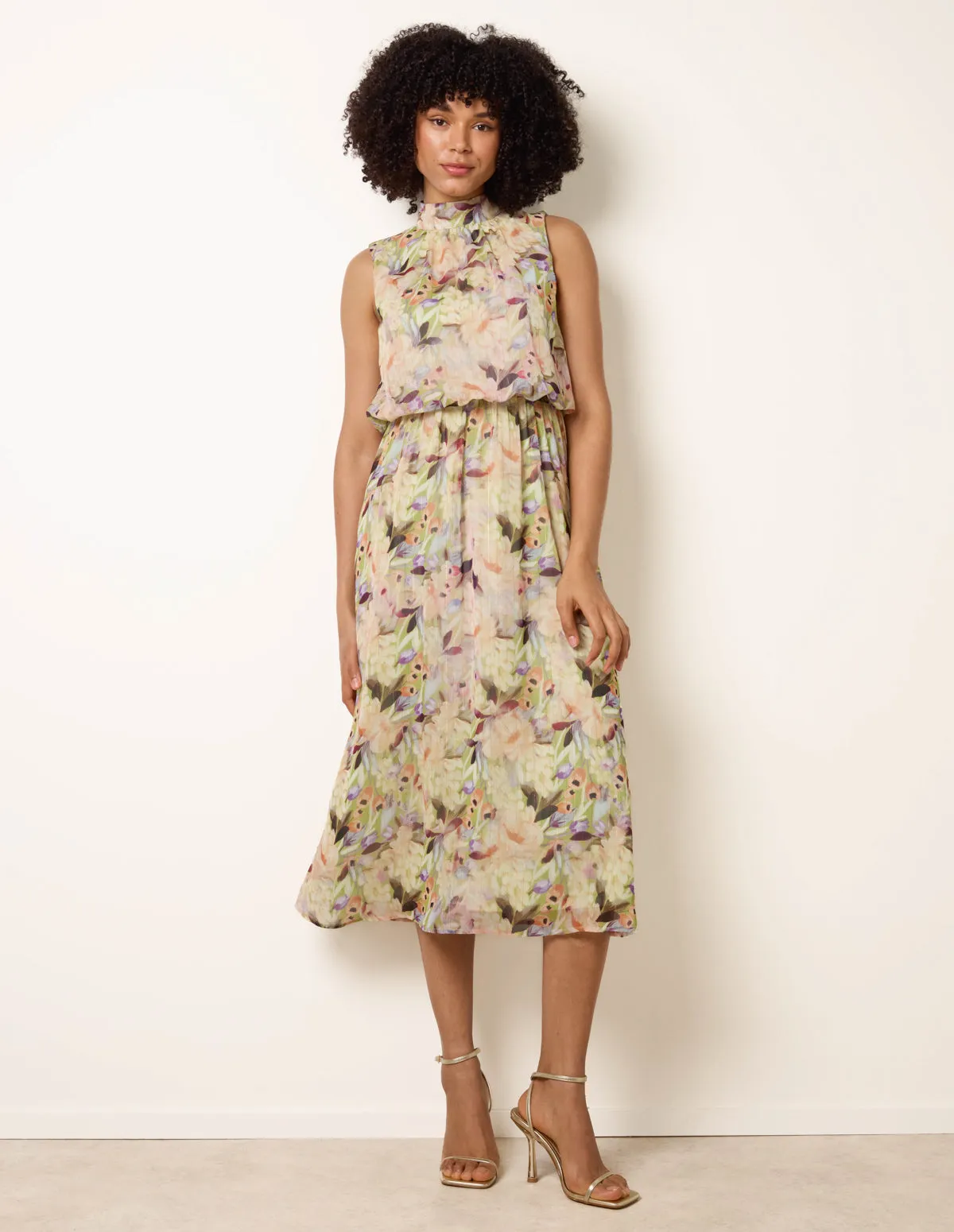 Watercolour Printed Sleeveless Midi Dress sold by Blue Vanilla product image thumbnail 3