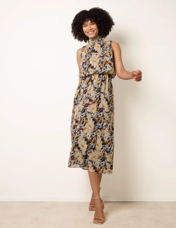Watercolour Printed Sleeveless Midi Dress made by Blue Vanilla