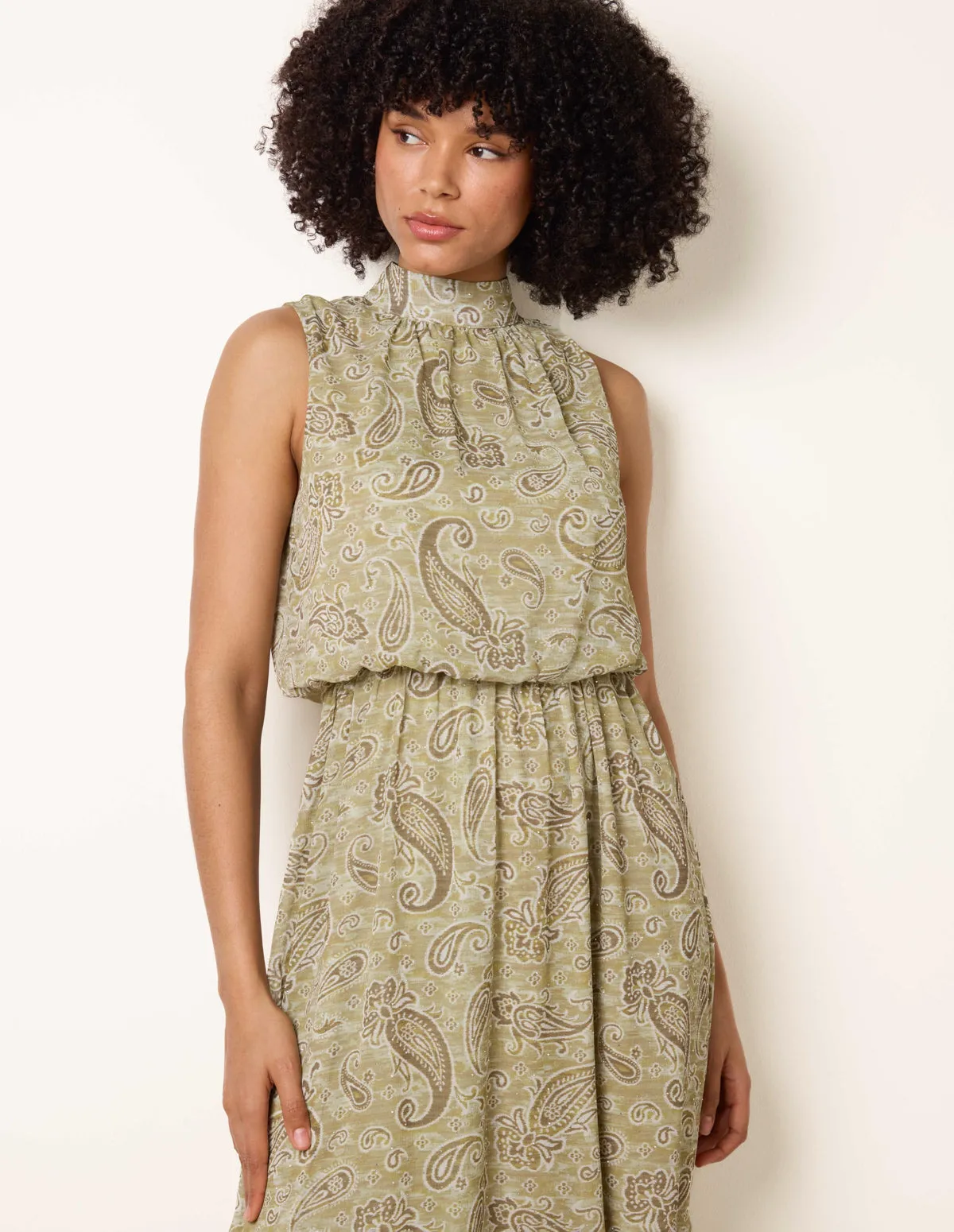 Paisley Print Rhinestone High Neck Midi Dress sold by Blue Vanilla product image thumbnail 4