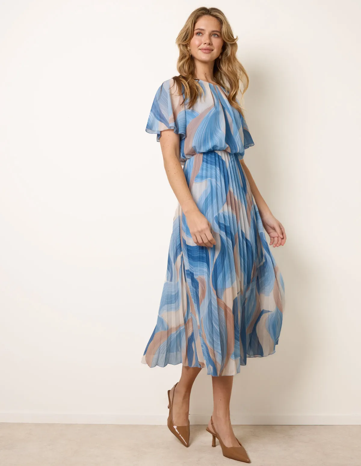 Short Sleeve Pleated Midi Dress sold by Blue Vanilla