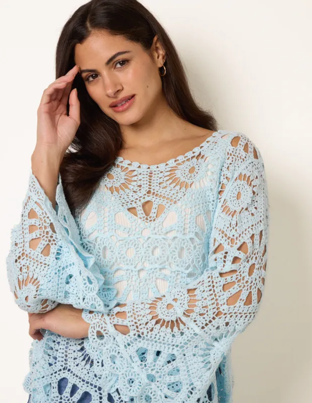 Crochet Top With Flared Sleeves made by Blue Vanilla