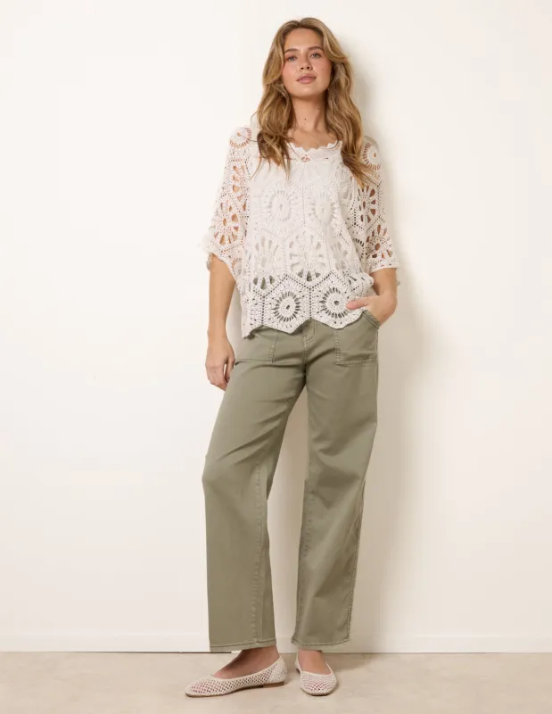 Crochet Detailed Kimono Top made by Blue Vanilla