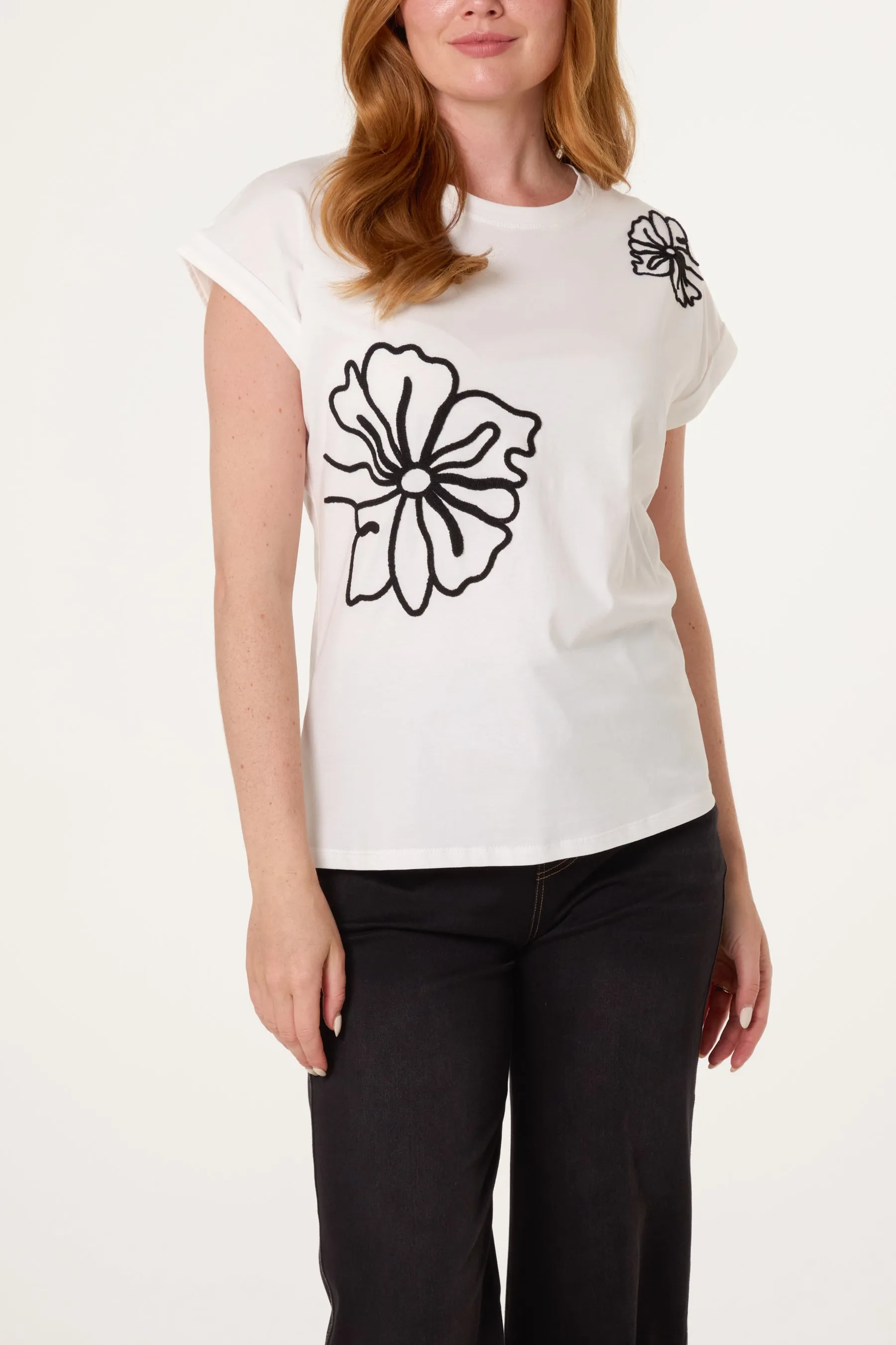 T-Shirt With Big Floral Embroidery sold by Blue Vanilla product image thumbnail 3