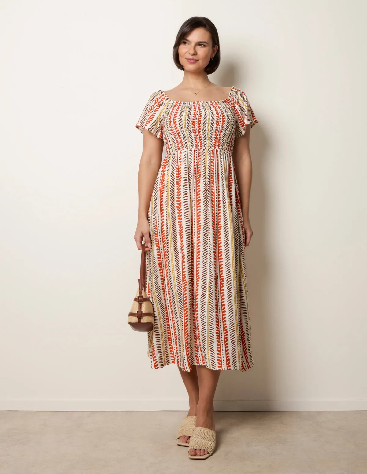 Short Sleeve Shirred Waist Abstract Print Dress sold by Blue Vanilla product image thumbnail 4