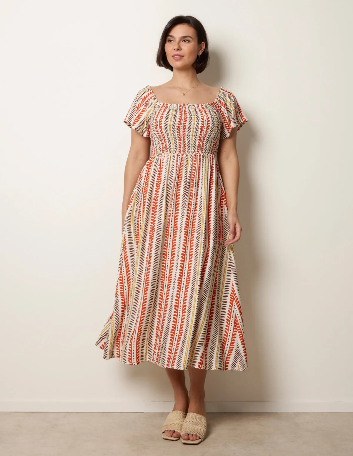 Short Sleeve Shirred Waist Abstract Print Dress sold by Blue Vanilla product image thumbnail 5