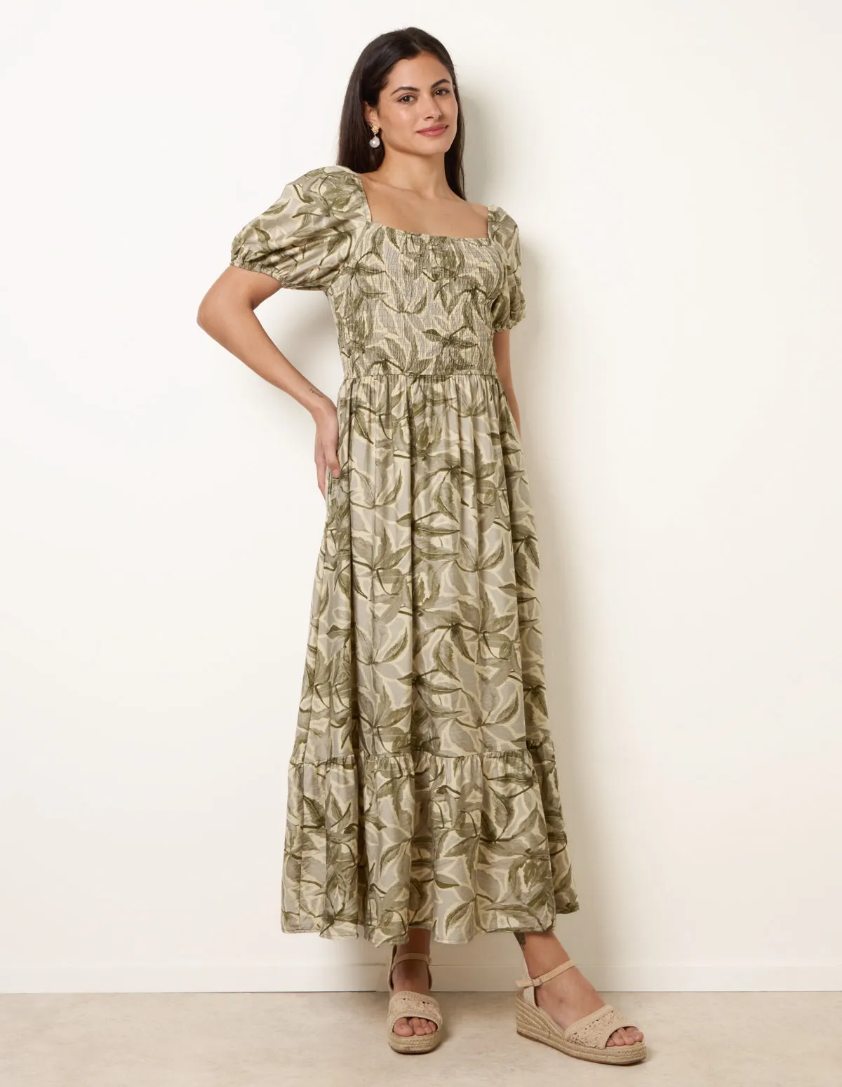 Large Floral Printed Square Neck Puff Sleeve Dress sold by Blue Vanilla