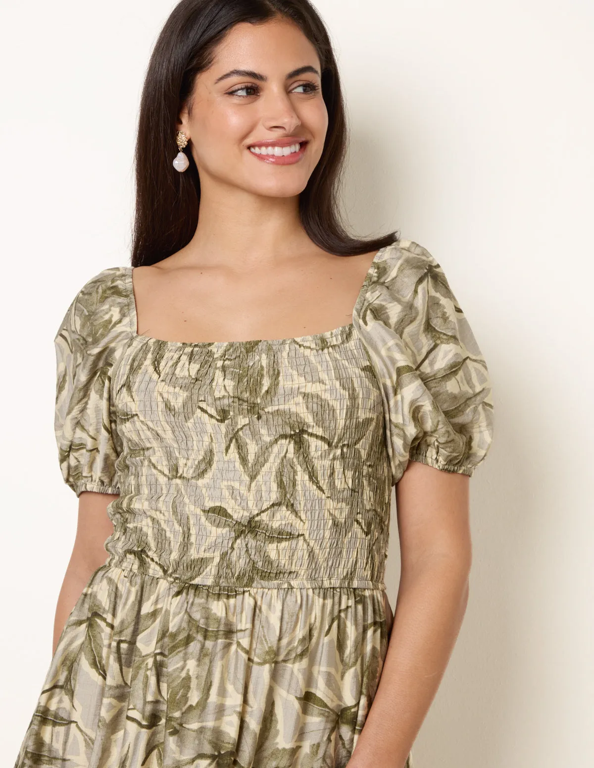 Large Floral Printed Square Neck Puff Sleeve Dress sold by Blue Vanilla product image thumbnail 2