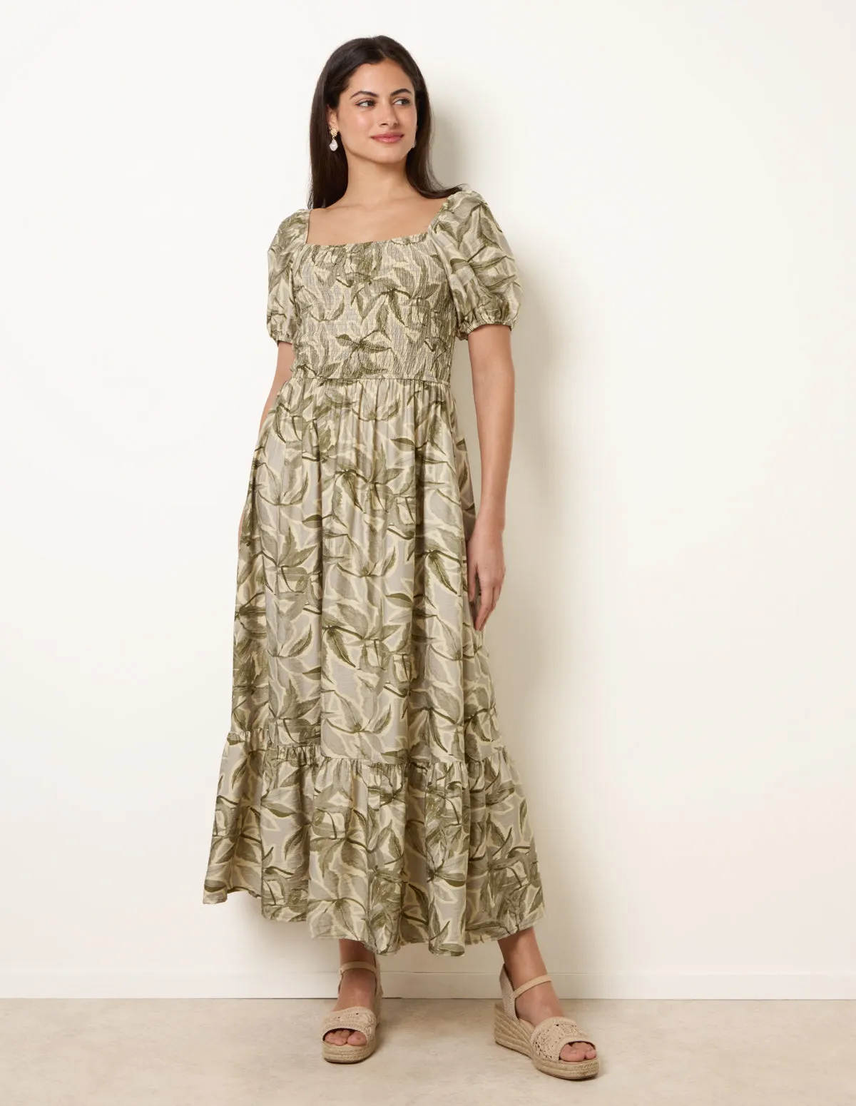 Large Floral Printed Square Neck Puff Sleeve Dress sold by Blue Vanilla product image thumbnail 3