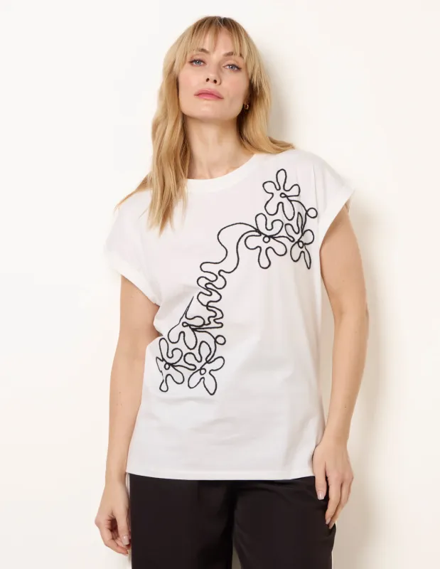 T-Shirt With Floral Embroidery made by Blue Vanilla