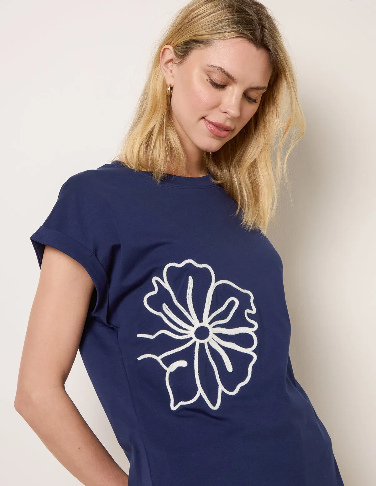 T-Shirt With Big Floral Embroidery sold by Blue Vanilla product image thumbnail 3