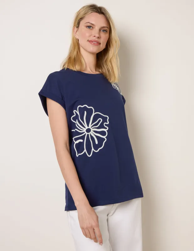 T-Shirt With Big Floral Embroidery sold by Blue Vanilla