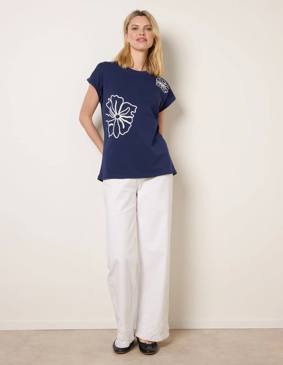 T-Shirt With Big Floral Embroidery sold by Blue Vanilla product image thumbnail 2