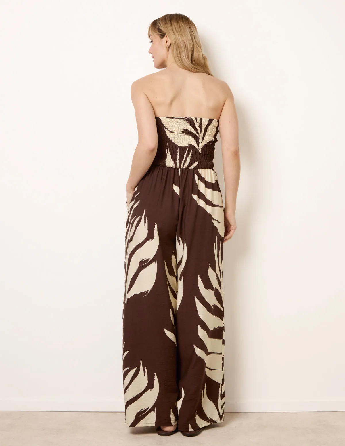Printed Bandeau Tie Neck Shirred Jumpsuit sold by Blue Vanilla product image thumbnail 4