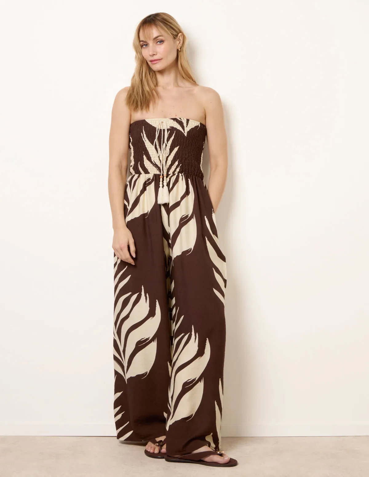 Printed Bandeau Tie Neck Shirred Jumpsuit sold by Blue Vanilla product image thumbnail 3