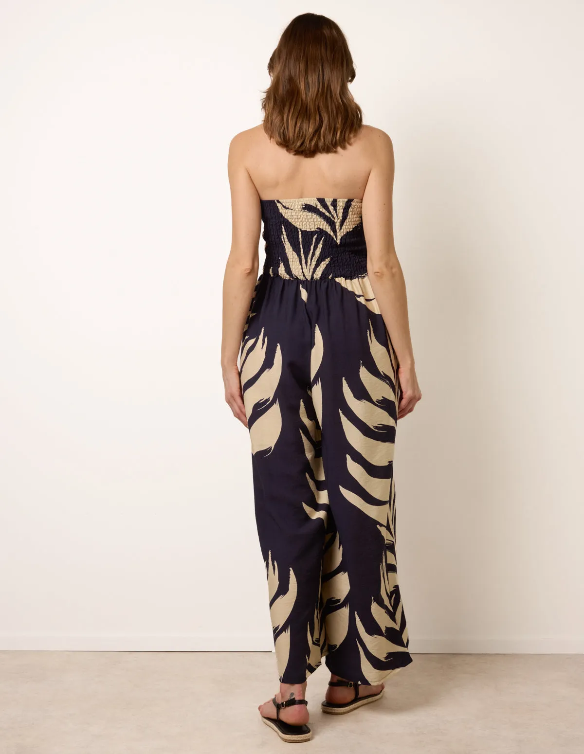 Printed Bandeau Tie Neck Shirred Jumpsuit sold by Blue Vanilla product image thumbnail 4