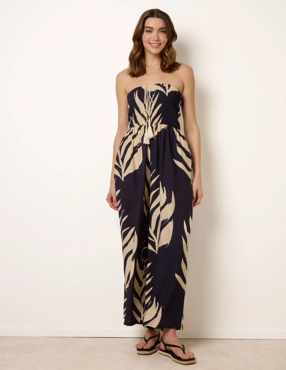 Printed Bandeau Tie Neck Shirred Jumpsuit sold by Blue Vanilla product image thumbnail 3