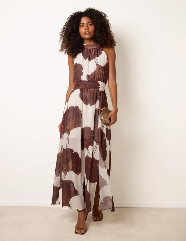 Printed Halter Neck Maxi Dress made by Blue Vanilla