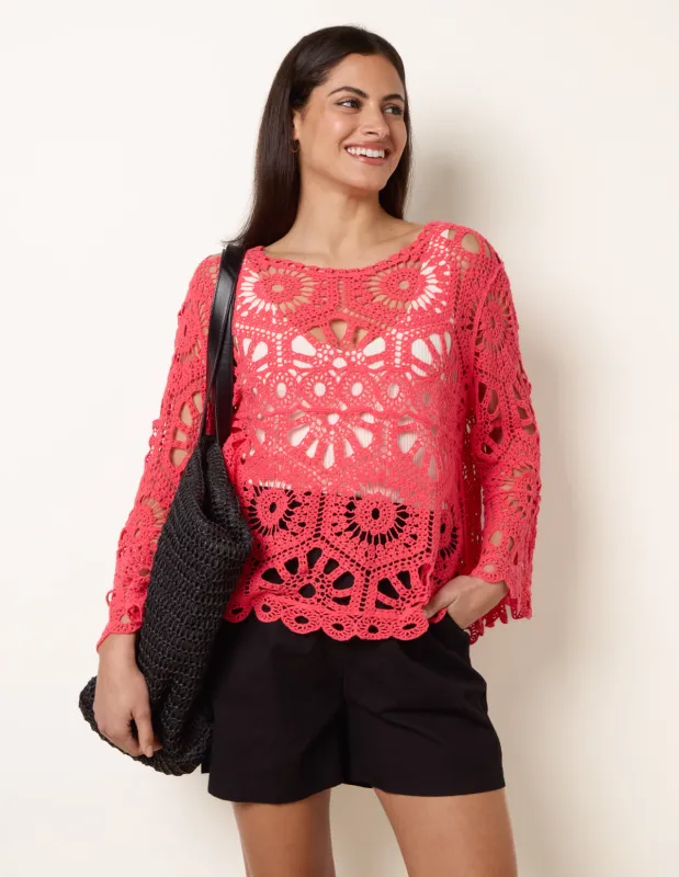 Crochet Top With Flared Sleeves made by Blue Vanilla