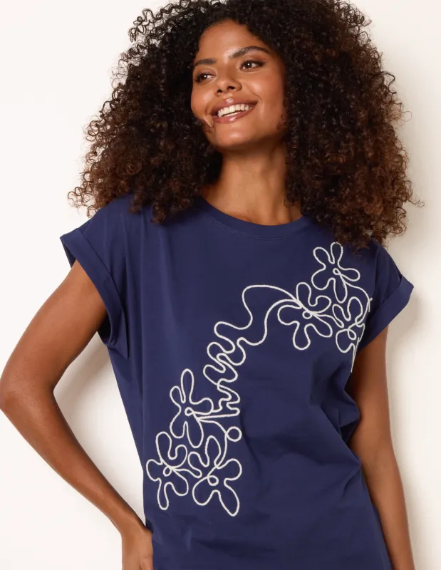 T-Shirt With Floral Embroidery made by Blue Vanilla