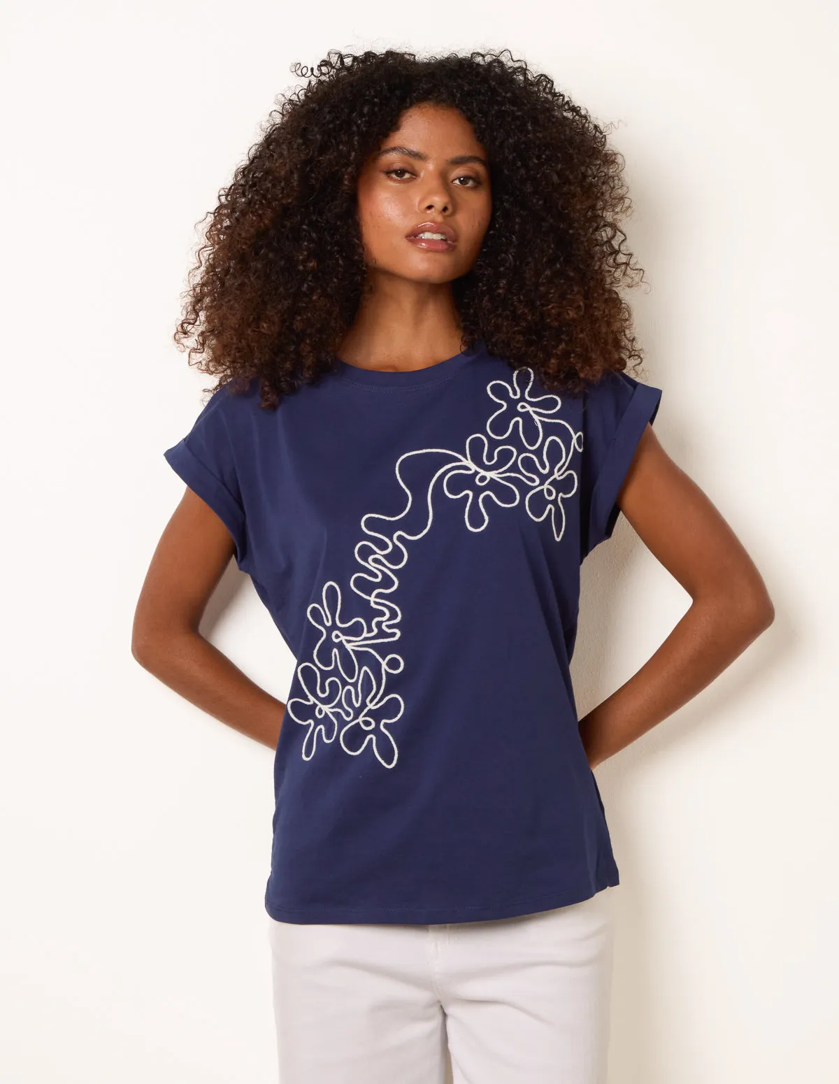 T-Shirt With Floral Embroidery sold by Blue Vanilla product image thumbnail 3