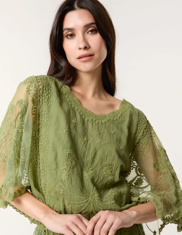 Floral Lace Butterfly Sleeve Blouse made by Blue Vanilla